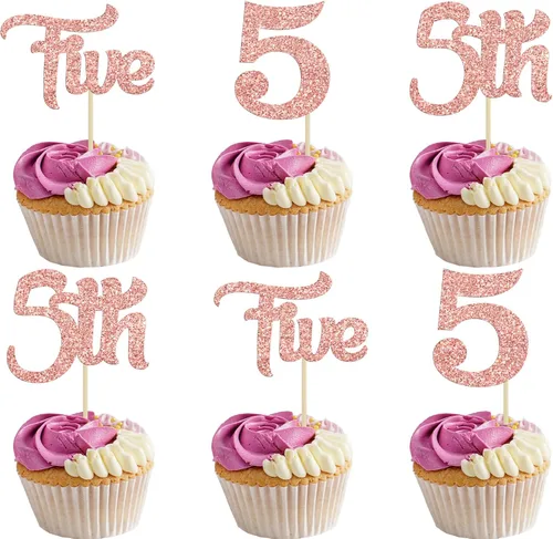 Miniatura 20 de 24 piezas de adornos para cupcakes de tercer cumpleaños, adornos para cupcakes de tercer cumpleaños con purpurina, tres adornos para cupcakes