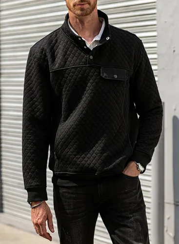 Miniatura 7 de JMIERR Sudadera acolchada para hombre, casual, de manga larga, cuello alto, con botones