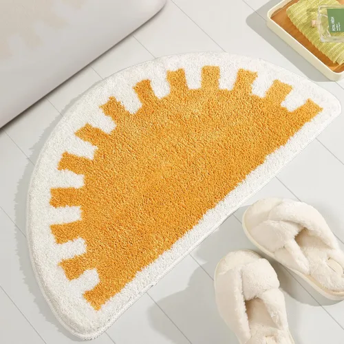 Miniatura 8 de TRUEDAYS Alfombra de baño beige, medio círculo, bonita alfombra de baño bohemia, suave y esponjosa, absorbente de agua, lavable a máquina