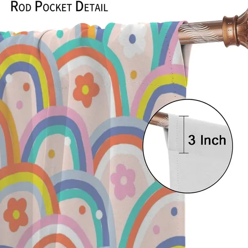 Miniatura 6 de Cortinas bohemias de arco iris, dibujos animados, citas motivacionales, impresiones abstractas coloridas, opacas, tratamiento de ventana para niños