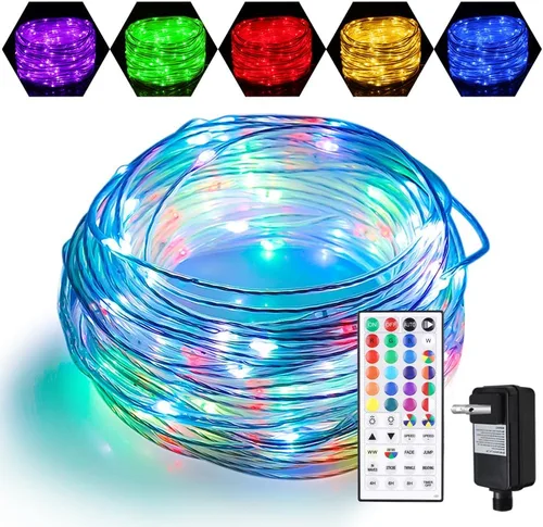 Miniatura 11 de Omika guirnalda de luces LED multicolor, cambian de color, impermeables, luces intermitentes con control remoto para interiores, exteriores
