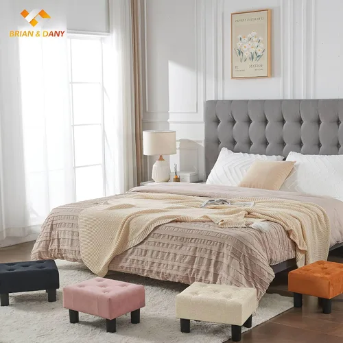 Miniatura 2 de BRIAN & DANY Taburete pequeño para pies, taburetes de lino con patas, reposapiés pequeño estable para sala de estar, beige