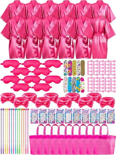 Xuhal 92 piezas de suministros para fiesta de spa, juego de simulación de spa con batas de satén, diademas y máscaras de ojos, kit de fiesta de