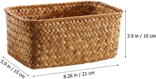 Miniatura 3 de Cestas de almacenamiento de pastos marinos para decoración del hogar, cesta rectangular de mimbre para almacenamiento de aperitivos, cestas tejidas