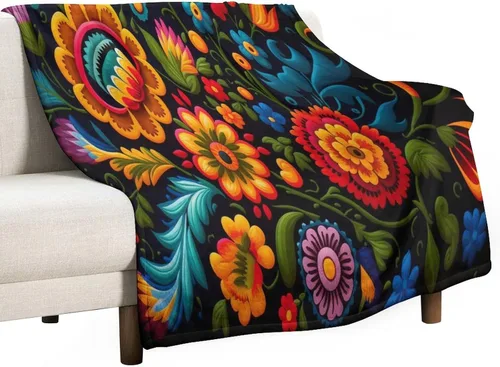 Miniatura 34 de Manta de forro polar con flores mexicanas, acogedora manta de franela para cama de 50 x 60 pulgadas para sofá, cama, oficina, Navidad, Halloween