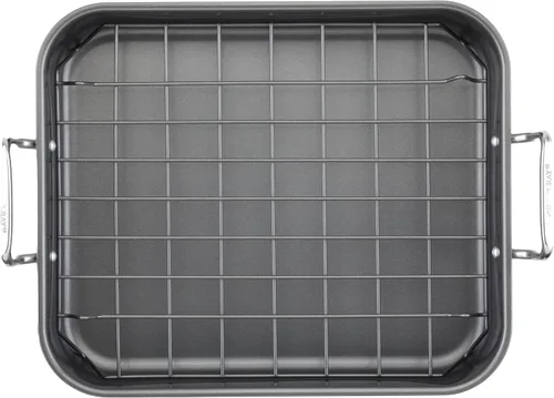 Miniatura 11 de Rachael Ray Bakeware Asador/Bandeja para Asar Antiadherente con Rejilla Reversible, 16.5 Pulgadas x 13.5 Pulgadas, Gris