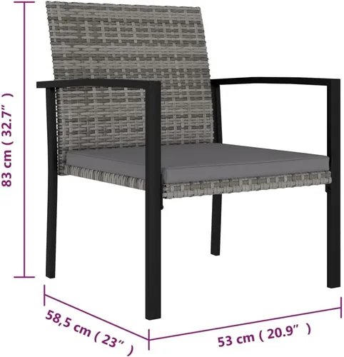Miniatura 2 de vidaXL 4 sillas de comedor para patio en color gris, muebles de exterior de ratán de polietileno resistentes a la intemperie con marco de acero