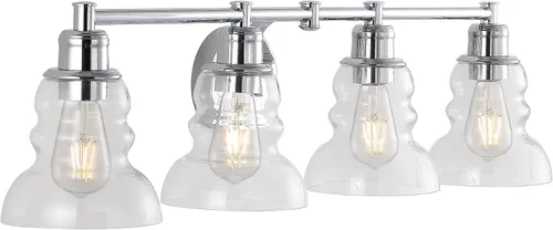 Miniatura 11 de JONATHAN Y Lámpara de tocador de 6.5 pulgadas con pantalla de cristal transparente, estilo industrial rústico y moderno cromado, aplique de pared