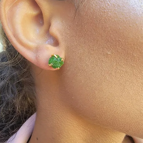 Miniatura 50 de Aretes de piedra preciosa natural en bruto con oro amarillo sobre plata de ley 925, 6 a 0.276 in, regalo de piedra de nacimiento de calidad genuina