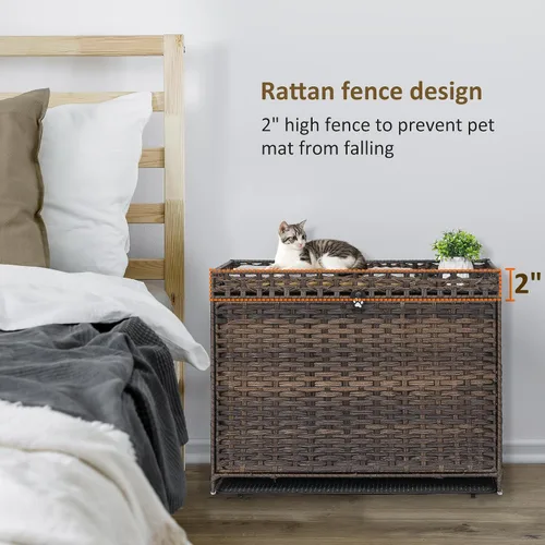 Miniatura 3 de Caja de arena para gatos con alfombrilla de arena suave; muebles ocultos de baño para gatos con puerta; casa de gato de ratán tejida a mano; jaula