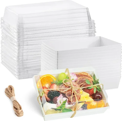 Miniatura 8 de Leafiew Paquete de 25 Cajas de Charcutería de 7x5 Pulgadas con Tapas Transparentes - Tablero de Papel Individual Para Llevar de Charcutería