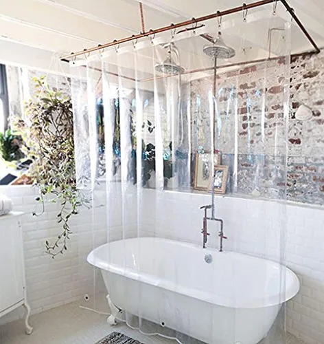 Miniatura 5 de Elegant Comfort Forro de cortina de ducha transparente resistente al agua, 72 x 72 pulgadas de largo para baño con 3 imanes inferiores y ojales a