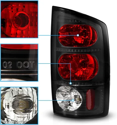 Miniatura 3 de AmeriLite Par de luces traseras de repuesto para Dodge Ram 1500 2002-2006 03-06 Ram 2500 3500 Pickup estilo europeo negro transparente - lado