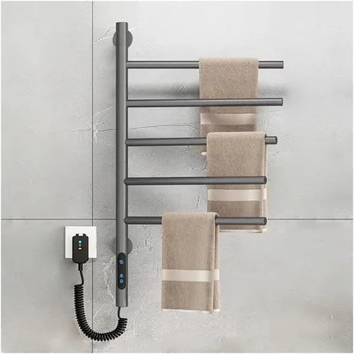 Miniatura 8 de Toallero eléctrico con calefacción, calentador de toallas giratorio montado en la pared, calentador de toallas de acero inoxidable, 5 barras