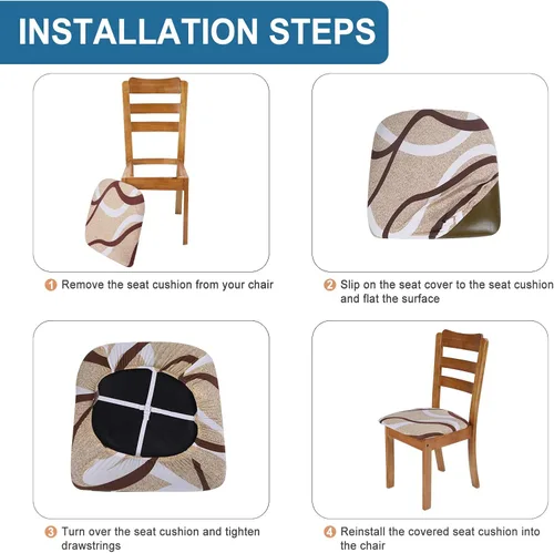 Miniatura 6 de SearchI Fundas de Asiento para Sillas de Comedor Elásticas con Estampado Juego de 6 Fundas de Asiento de Silla, Protector de Cojín de Silla Tapizada