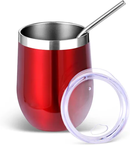 Miniatura 61 de Volhoply - Juego de 12 vasos de vino de 12 onzas con tapa, hechos de acero inoxidable con aislamiento al vacío de doble pared, vasos de vino sin Rosa