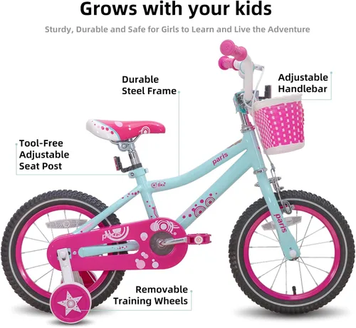 Miniatura 2 de JOYSTAR Paris Girls Bike for Ages 3-8 Years Old, 14 16 18 20 Inch Kids Bike with Training Wheels, Basket and Handbrake, Multiple