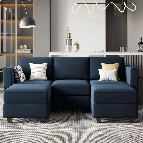 Miniatura 25 de Belffin Módulo de Almacenamiento con Otomana para Sofá Seccional Modular Asiento Cuadrado Cubo de Terciopelo Azul