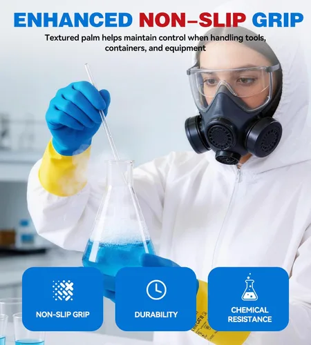 Miniatura 4 de AnTools 2 pares de guantes de goma y neopreno resistentes a productos químicos, guantes industriales de protección para resistir ácidos, álcalis