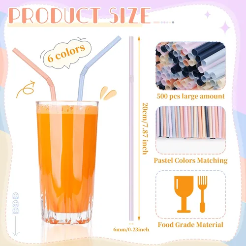 Miniatura 2 de Hushee 500 pajitas de plástico desechables a granel coloridas pajitas de plástico pastel desechables de plástico para bebidas diarias de jugo de 7.9