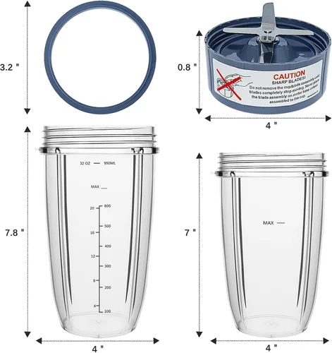 Miniatura 4 de PODCAY Piezas de repuesto para licuadora Nutribullet, tazas de 32 onzas y 24 onzas con cuchilla extractora de repuesto, compatible con licuadoras