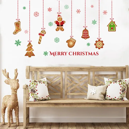 Miniatura 2 de Calcomanías de pared de Navidad, calcomanías de galletas de jengibre, decoración de pared de Feliz Navidad, calcomanías de pared extraíbles
