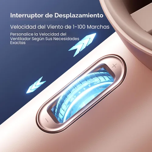 Miniatura 4 de JISULIFE Ventilador de mano portátil, velocidad (1-100) Turbo Mini ajustable y batería de 3600 mAh, ventilador personal recargable, pantalla Rosa