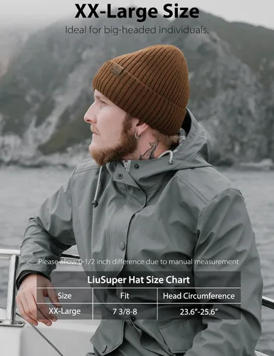 Miniatura 2 de LiuSuper XXL Oversized Beanie Hat for Men and Women, Extra Large Warm Winter Cap for Big Heads, Lined & Stretchy Wool Hat