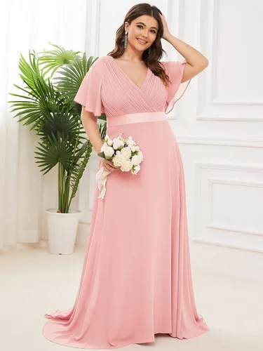 Miniatura 29 de Ever-Pretty Vestido formal para mujer, Navidad, Año Nuevo, cuello en V, gasa, talla grande, largo hasta el suelo, vestido de dama de honor