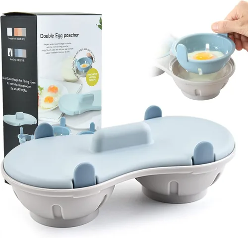 Huevos escalfador microondas cocina huevos, 2 cavidades de silicona comestible doble drenaje poched, microondas huevo escalfador cocina utensilios