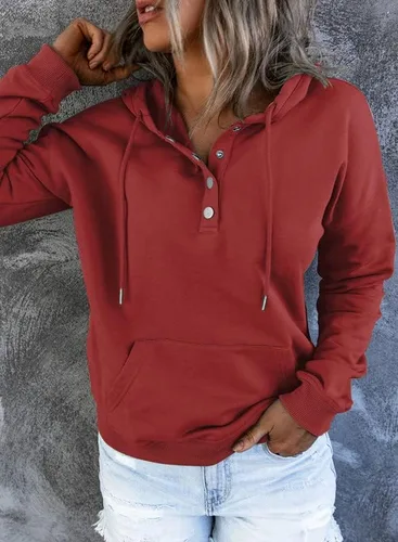 Miniatura 4 de Dokotoo - Sudaderas con capucha para mujer, con cuello de botón y cordón de ajuste, sudaderas casuales de manga larga
