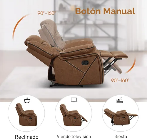 Miniatura 4 de EBELLO Sillón reclinable manual de imitación de cuero, sofá reclinable de 2 plazas con consola central, almacenamiento oculto y portavasos, sillón