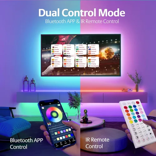 Miniatura 4 de KEELIXIN Tira de luces LED RGB con sincronización de música con aplicación y control remoto (50 pies-2 rollos)