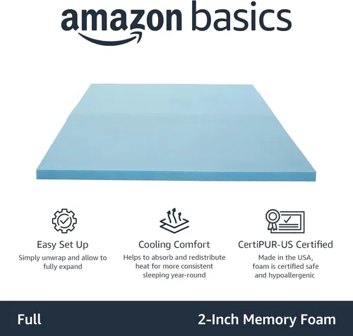 Miniatura 2 de Amazon Basics Cubrecolchón Full, con gel refrescante infundido, certificado CertiPUR-US, 2 pulgadas, azul