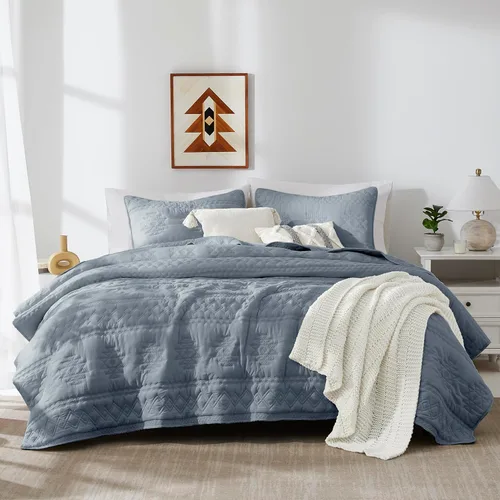 Miniatura 18 de WDCOZY Juego de ropa de cama tamaño individual de color azul claro con 1 funda de almohada, colcha ligera y suave, funda de edredón fina para todas