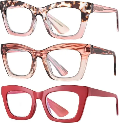 Paquete de 3 anteojos de lectura estilo Oprah con bisagra de resorte, bloqueo de luz azul, cuadrados para computadora para mujeres y hombres