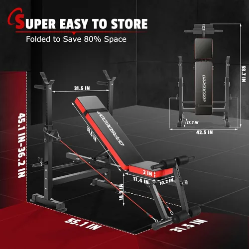 Miniatura 7 de OPPSDECOR 600lbs 6 in 1 Weight Bench Set with Squat Rack Foldable Bench Press with Removable Foot Catch Adjustable Workout Bench for Home Gym