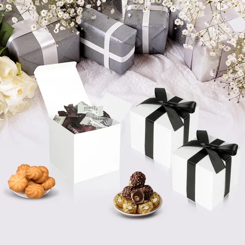 Miniatura 2 de Paquete de 50 cajas de regalo pequeñas, cajas de regalo de 2 x 2 x 2 pulgadas, cajas de regalo de papel blanco con tapas para regalos, manualidades