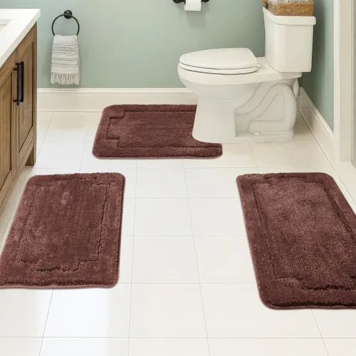Miniatura 2 de Juego de 3 alfombras de baño suaves y absorbentes, peludas, suaves, antideslizantes, para ducha, bañera y bañera, lavables a máquina
