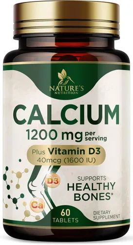 Calcio 1200 mg con Vitamina D3 – Suplemento de salud ósea, vitamina D y suplementos de calcio para mujeres y hombres – Fuerza ósea, dientes y apoyo