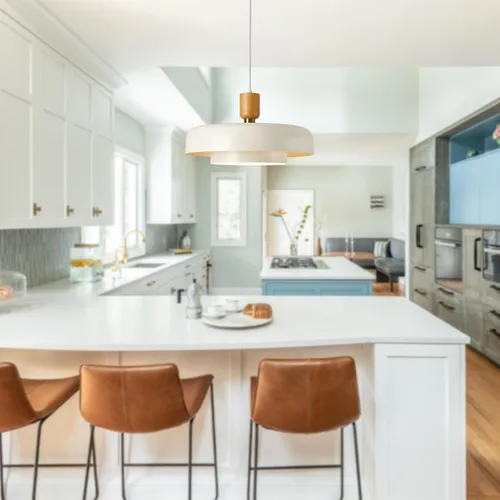 Miniatura 8 de Lámpara Colgante Grande Moderna de 19.68 Pulgadas, 2 Niveles con Pantallas Crema Suaves, Acento de Madera Natural y Latón, Candelabro de Mediados