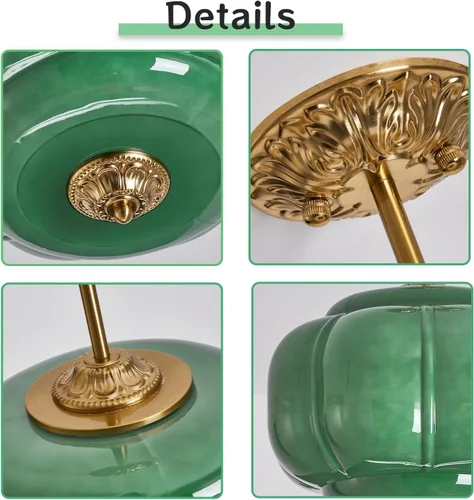 Miniatura 3 de Lámpara de techo de cristal de leche verde, lámpara colgante de calabaza vintage de 15 pulgadas con accesorio de latón antiguo, lámpara colgante