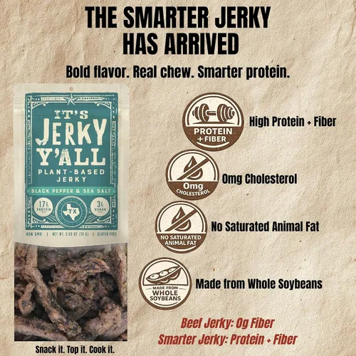 Miniatura 3 de It's Jerky Y'all - Plant Protein Jerky - The Smarter Jerky 16-19g Protein + 8-10g Fiber Per Bag Non-GMO, No Cholesterol, Born in Texas