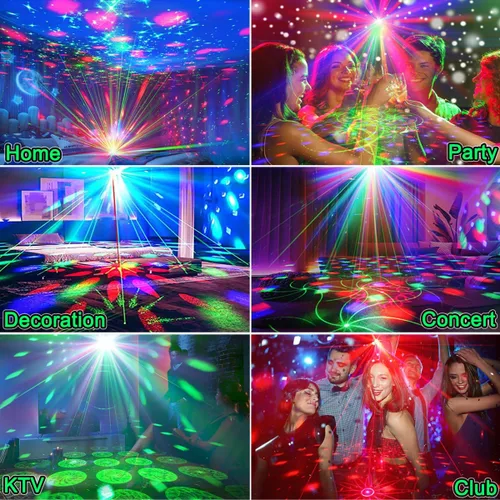 Miniatura 7 de Luces de fiesta, luz estroboscópica DJ de discoteca, proyector de bola de discoteca para escenario, efecto de rave, luz para clubes de baile, sonido