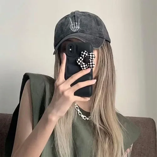 Miniatura 5 de Sombrero de mano unisex con esqueleto de calavera, bordado de huesos de Halloween, ajustable, de algodón lavado, gorra de béisbol de mezclilla