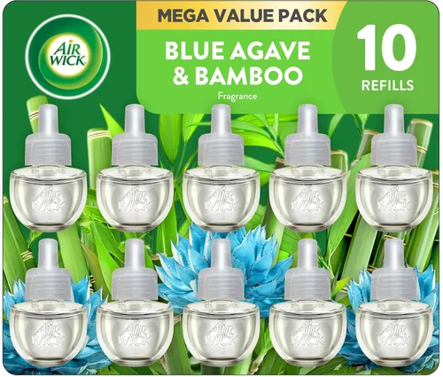 Air Wick - Repuesto de aceite aromático para enchufar, ambientador, aceites esenciales, 10 unidades, agave azul y bambú