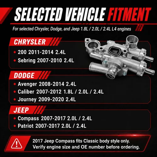 Miniatura 3 de Carcasa de termostato de aluminio para Dodge Journey Avenger calibre 2007-2020, Jeep Compass Patriot, Chrysler 200 Sebring 1.8L 2.0L 2.4L, reemplaza