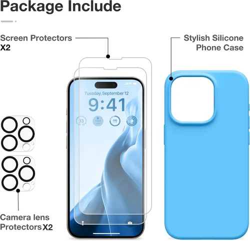 Miniatura 301 de GONEZ Funda de silicona para iPhone 15 Pro Max, compatible con Magsafe, protector de cámara + protector de pantalla, forro de microfibra suave