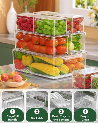 Miniatura 3 de KEMETHY - Paquete de 11 organizadores y almacenamiento para refrigerador, contenedores organizadores apilables para refrigerador, contenedores