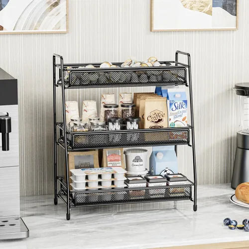 Miniatura 5 de EKNITEY Organizador de encimera de baño - Estante de especias de 3 niveles, estante de maquillaje de metal, pequeño organizador de perfume para Negro